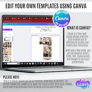 Puede incluir: Una pantalla de port&aacute;til muestra una plantilla de Canva con un collage de fotos. El texto en la pantalla dice "Feliz Cumplea&ntilde;os" y "21 de diciembre de 2025". La imagen incluye el logotipo de Canva y el texto: "Edita tus propias plantillas con Canva."