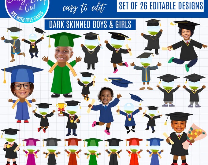 Kids Graduation Face Frames Canva Bundle, Funny Kids Graduate Photo Templates, insert Face Graduation Designs, editable Canva Templates