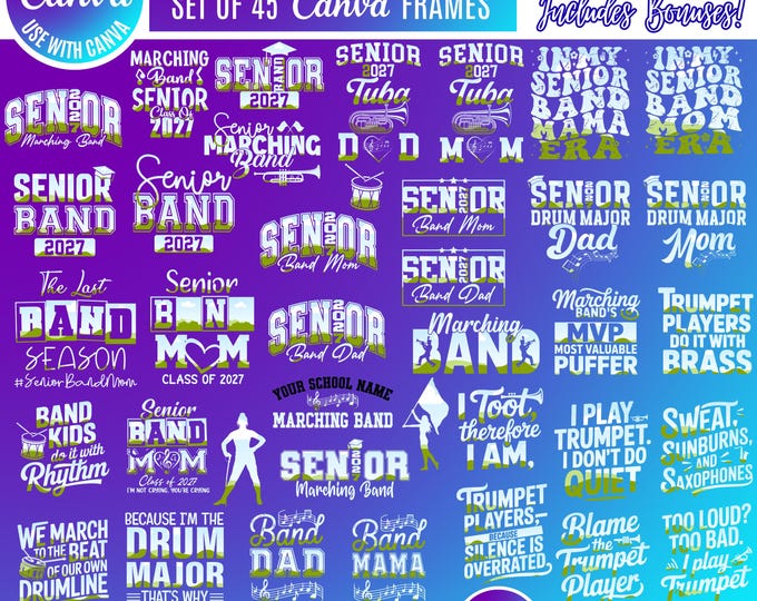 2027 Senior Marching Band Canva Bundle, Canva Band Mom, Class of 2027 Marching Band (Digital Download), Canva 2027 Band Bundle