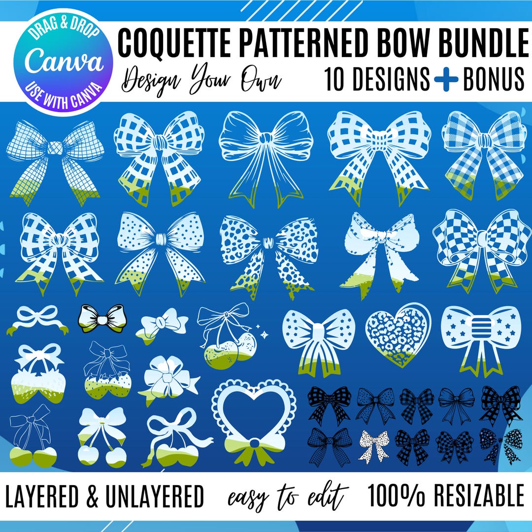 Coquette Bows Canva Frame Templates: Drag & Drop Photo (digital ...