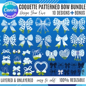 Coquette Bows Canva Editable Frame, Coquette Canva Templates Bundle, Ribbon Bow Canva Template, Drag and Drop Photo, Editable frame template