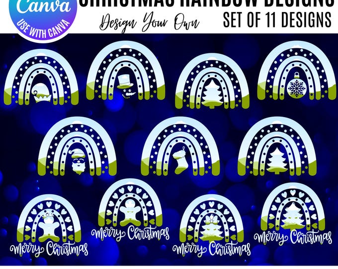 Christmas Rainbow Canva Designs, Holiday Rainbow Clipart, Editable Canva Rainbows, Christmas Sublimation Designs, Canva Christmas Bundle
