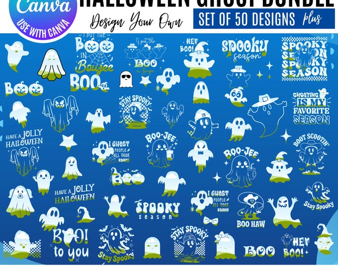 Canva Halloween ghost Bundle, cute ghost clipart & templates, Spooky Editable ghost Graphics, Canva ghost templates, editable ghosts canva