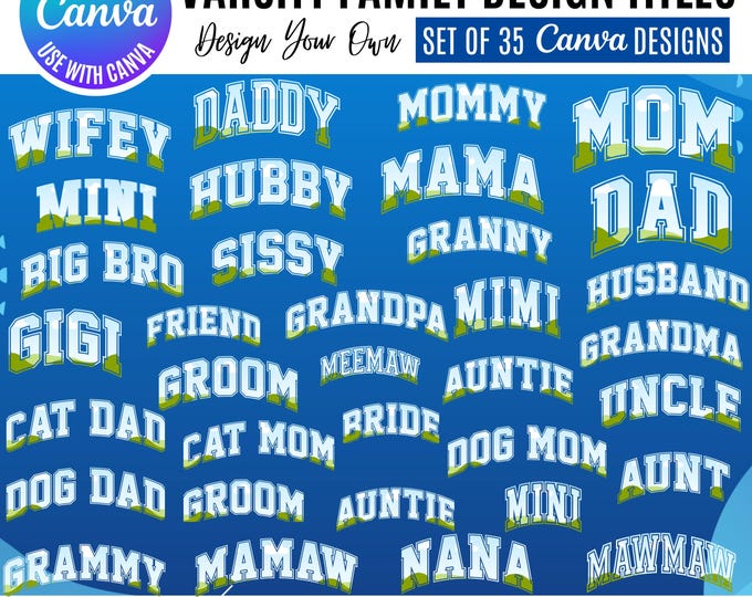 Varsity Family Names Canva Templates: Sports Style Text (Digital Download)