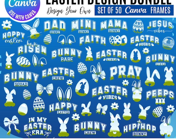 Varsity Easter Canva Bundle, Canva Easter Word Designs, Bunny Jesus Mama Bunny, Editable Easter Typography, Easter clipart, drag and drop