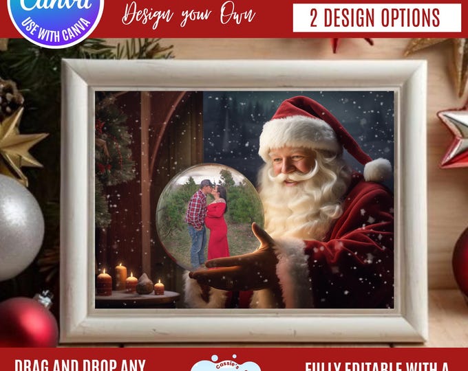Santa Snow Globe Photo Frame, Christmas Keepsake Canva Template