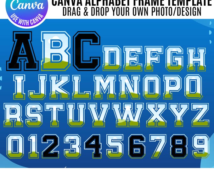 Varsity Sports Canva Frame Template: Editable Alphabet (Digital Download)