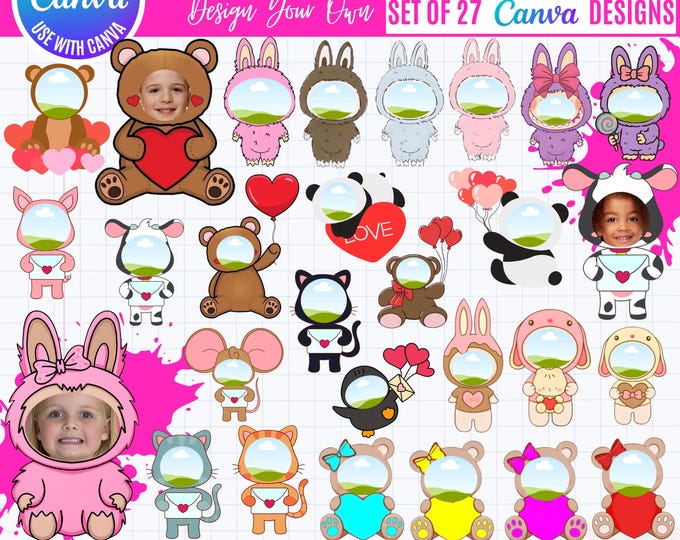 Valentine Face Canva Templates: 27 Cupid Designs (Digital Download)