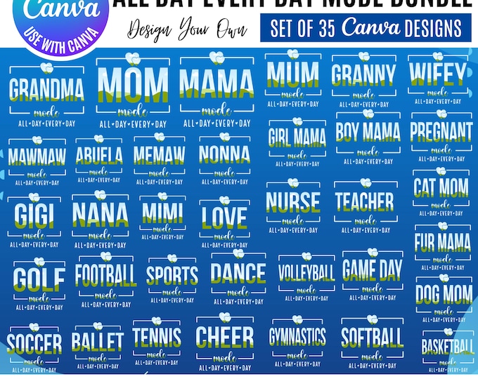 Mama Mode All day Bundle with Sports and Hobbies Canva Bundle, Editable Canva Templates: Canva Templates (Digital Download), Mother's Day