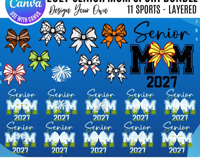 2027 Senior Mom Coquette Sports frames, 2027 Varsity Sports Canva Template, Coquette Sports Frames, Drag & Drop Senior Mama Canva  Frames