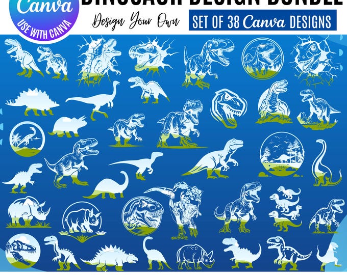 Dinosaur Clipart Illustrations, Canva Templates (Digital Download)