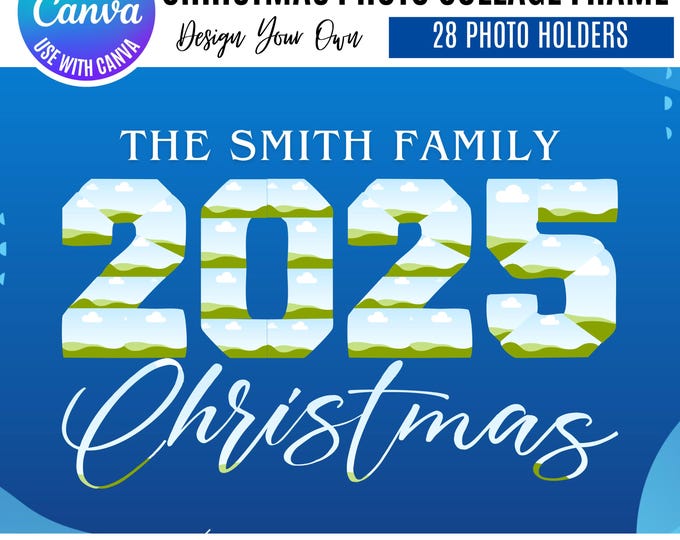 2025 Christmas Photo Collage Template, Family Christmas 2025, custom Christmas photo gift Canva, 2025 personalized gift, canva photo collage