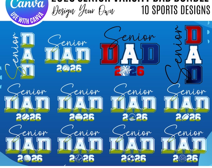 2026 Senior Varsity Dad Sports frames, Varsity Sports Mama Canva Template, Sports Frames, Drag & Drop Senior Dad Frames, Senior Mama Canva