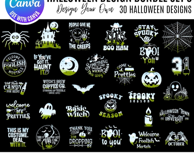 Canva Halloween Bundle, Retro Spooky Design Bundle, Halloween Canva Bundle, Spooky Editable Templates for Shirts, Halloween clipart canva
