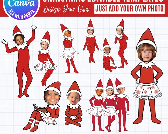 Christmas Elf Photo Frames: 12 Canva Holiday Elf Templates (Digital Download)