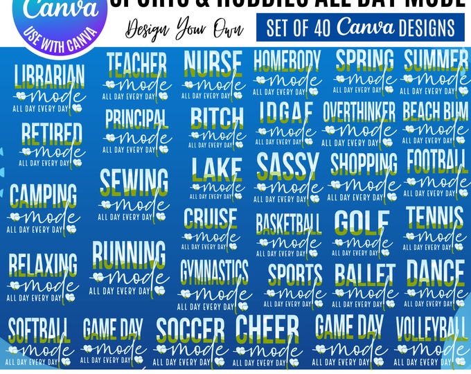 Sports & Hobbies All Day Mode Canva Bundle, Editable Canva Templates: Canva Templates (Digital Download), Editable Digital Templates