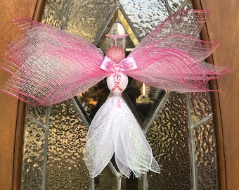 Ange rose de soutien au cancer de Brest, décor de survivant du cancer, accroche-porte ange survivant du cancer