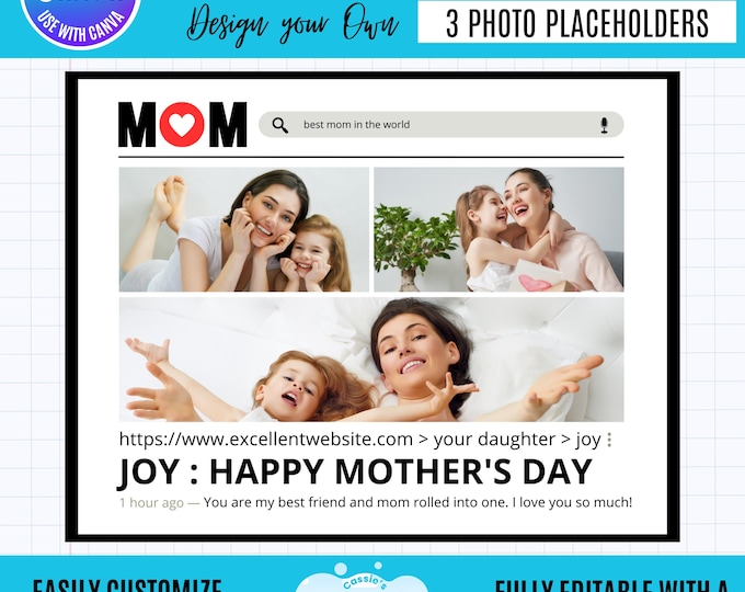 Mom Google Search Photo Collage Canva Template, Editable Mother’s Day Gift, Best Mom Ever Picture Frame, Custom Photo Collage for Mom