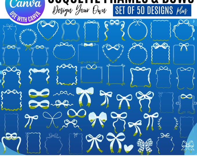 Coquette Bows Canva Editable Frame, Coquette Canva Templates Bundle, Coquette Frame Canva Template, Drag and Drop Photo, Editable frame temp