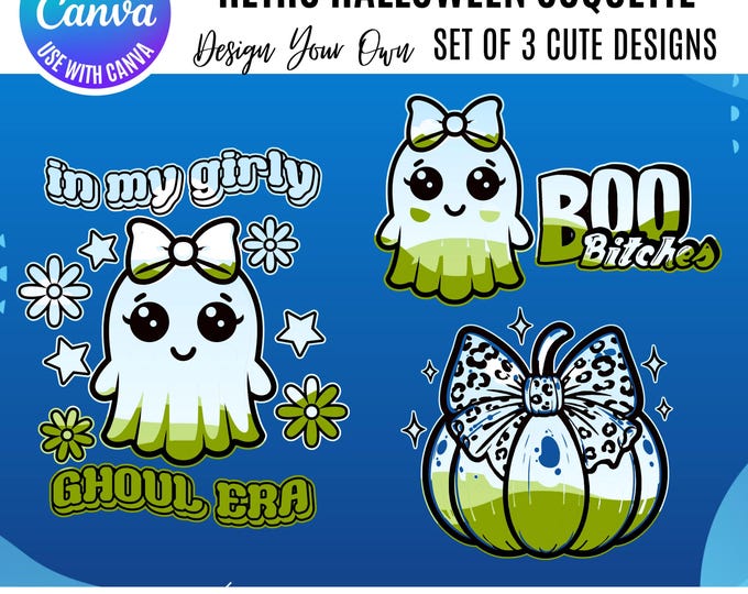 Canva Coquette Halloween Bundle, Coquette Canva, retro Canva Halloween Coquette, retro Halloween Designs, editable Halloween Canva frames,