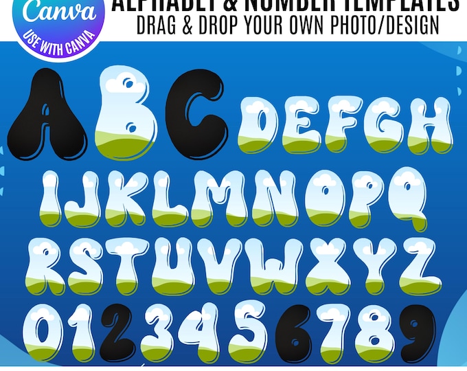 Canva Alphabet Templates, retro Letter Canva Frames, Drag & Drop alphabet Templates, Canva number frames, Canva letters, alphabet clip art