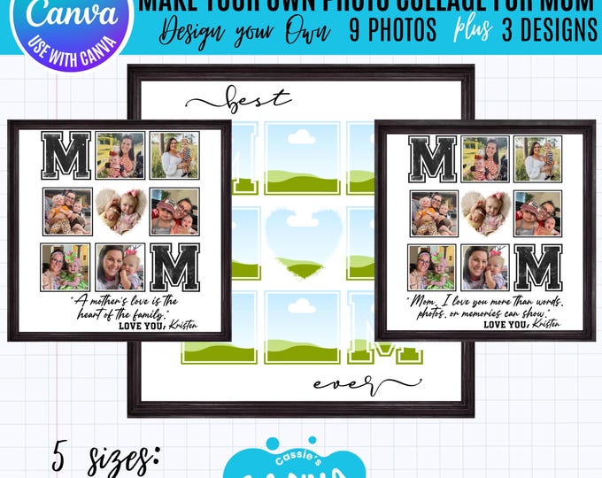 Canva Mom Photo Collage Template, Photo Grid Quote Design Mom, Mother's Day Gift, Printable or Digital Gift for Mom, Canva Photo collage mom