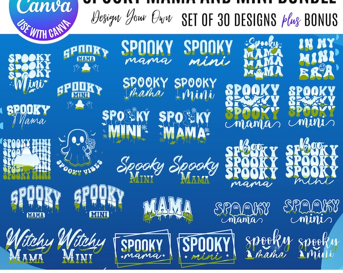 Mama and Mini Halloween Canva Bundle, Spooky Matching Designs, Editable Templates for Shirts, Mugs, Signs & More, Canva Halloween bundle