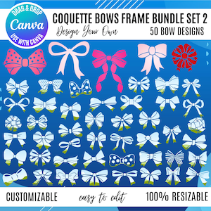 Canva Coquette bow template, Canva coquette frame, Canva Editable bow Frame, Coquette Canva Templates Bundle, cute bow frmes, Canva Template