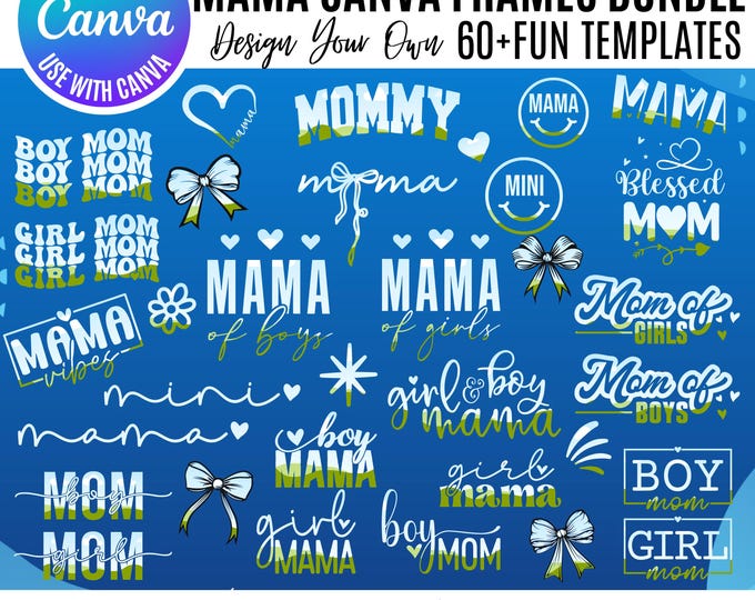 Mother's Day Canva Frame Bundle, Canva Template, Mom of Boy Girls Canva Frames, Mama Coquette Frames, Drag & Drop Mom, Layered Mama Template