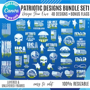 Patriotic Canva Frame Bundle, 4th of July Canva Frame Bundle, America Sublimation designs, Drag and Drop Canva Patriotic USA Templates