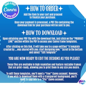 Puede incluir: Un gr&aacute;fico azul y blanco con instrucciones sobre c&oacute;mo pedir y descargar plantillas de Canva. El dise&ntilde;o incluye el logotipo de Canva e instrucciones sobre c&oacute;mo usar las plantillas, incluida la necesidad de una cuenta Canva gratuita o Pro.