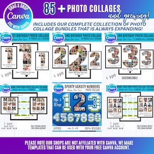 Pu&ograve; includere: Una collezione digitale di oltre 85 modelli di collage fotografici per Canva, con design di numeri di compleanno, layout per mamma e pap&agrave; e numeri sportivi in stile varsity. Ogni modello &egrave; modificabile, ridimensionabile e include varie opzioni.