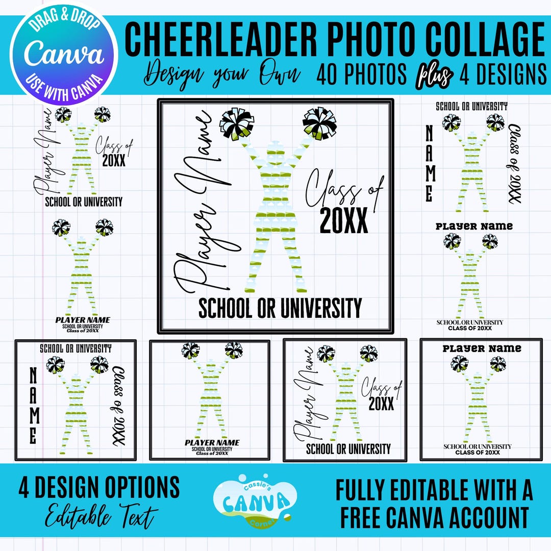 Cheerleading Photo Collage Template: Editable Canva Frame (digital ...