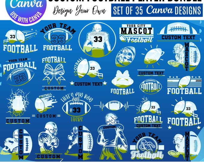 Football Canva Bundle, Canva Football player templates, football team bundle, football season canva, game day template, canva sports bundle