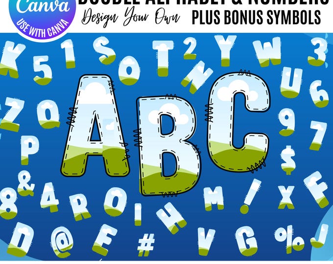 Doodle Letters Canva Frame Template, Fill your own letters, Doodle Canva, Canva Letters, Canva Doodle Alphabet, doodle letters canva alphabe