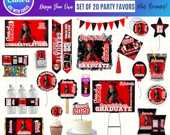 Graduation 2026 Canva Bundle Template, Editable Grad Party Decor Kit, Pre-Made Senior Designs, Canva graduation party favors bundle, digital