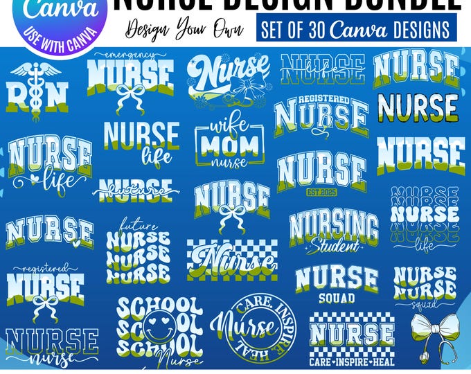Nurse Design Bundle, Medical Graphics, Canva Clipart (Digital Download)