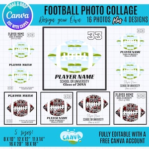 Canva Football Photo Collage, Football Template, Football Collage Canva Frame Template, Editable Football frame, Football player gift