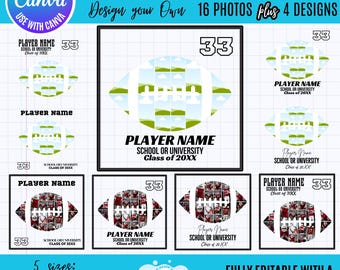 Canva Football Photo Collage Template: Editable Canva Frame (Digital Download), Football player photo collage Canva designs