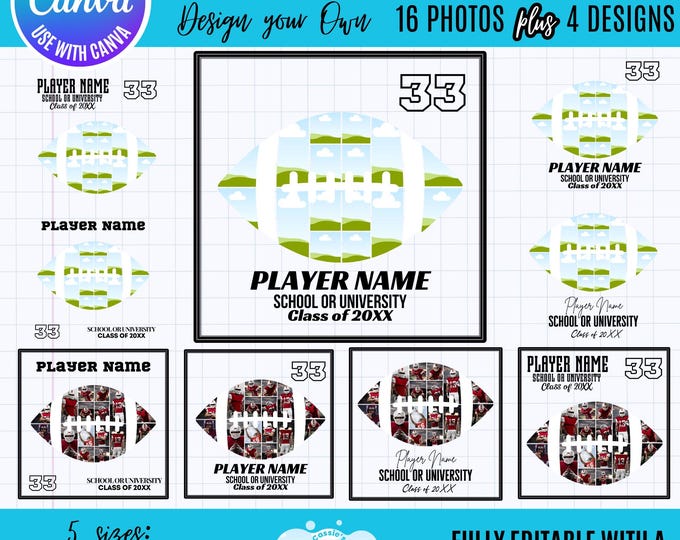 Canva Football Photo Collage, Football Template, Football Collage Canva Frame Template, Editable Football frame, Football player gift