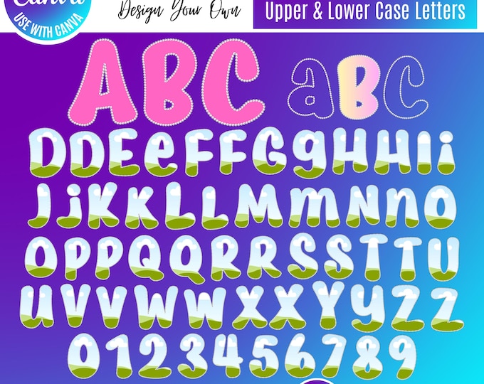 Groovy Pearl Alphabet Canva Bundle, Canva Coquette, Retro Pearl Outline Letters & Numbers, Preppy Girly Bow Font, Editable Canva Alphabet