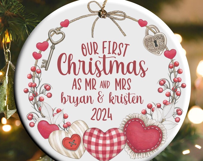 First Christmas Married Ornament Mr and Mrs Ornament 2024 Newlywed Gift Married Christmas Ornament Personalized Wedding Ornament Custom Wedd
