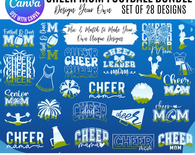 Cheer Mom Canva Bundle, Canva Cheer Football templates, Canva Cheerleader templates, Cheer Mama designs, Canva cheerleader clipart designs