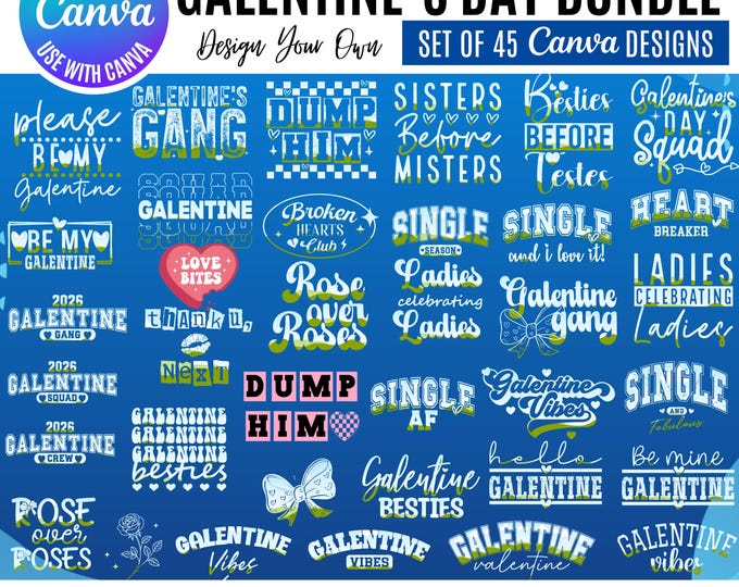 Galentine's Day Canva Bundle, Editable Canva Templates: Canva Templates (Digital Download), Besties Valentine Graphics