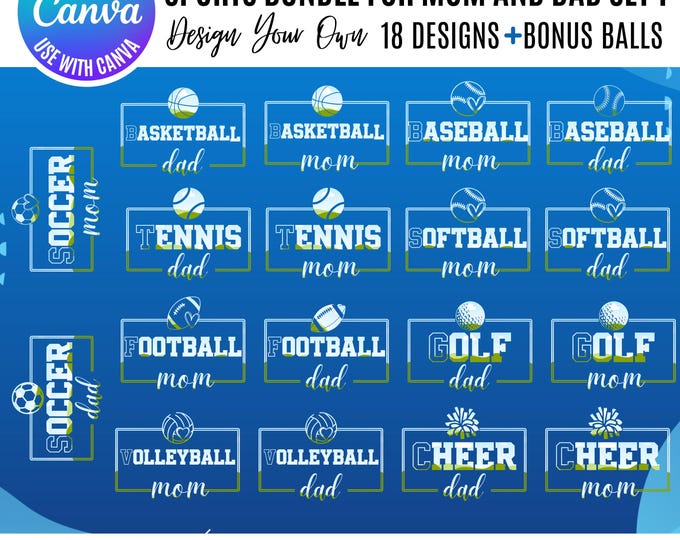 Mama Canva Sports bundle, Sports Canva Templates, Mom Sports Designs, Dad Sports Frames, Drag & Drop Mom Frames, Canva sports dad frames