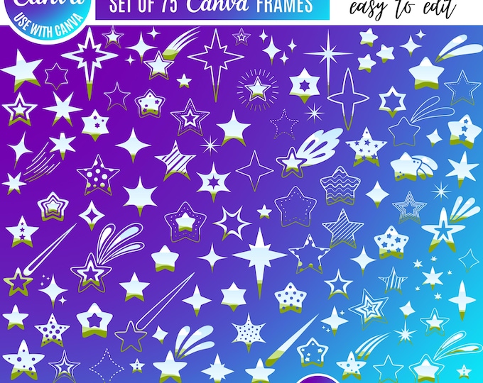 Canva Star design Bundle, Celestial Star Clipart Pack, Star Canva templates, Boho, Retro, Cute Star Designs, Star SVG, Star PNG files