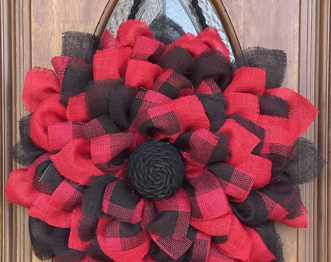 Buffalo plaid wreath, Front door decor, BEST SELLER, farmhouse anytime wreath, black wreath, red wreath, wreath gift,