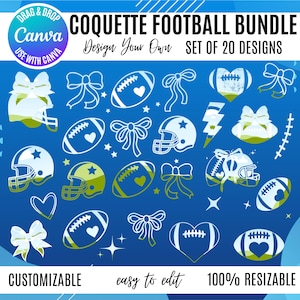 Canva Football Coquette Bundle, Football Canva Bow Frames, Senior Football Coquette Canva, Coquette football canva, Canva coquette football