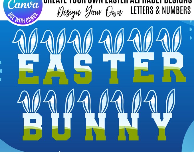Easter Bunny Alphabet Canva Frames, Drag & Drop Templates, Easter Canva Frames Alphabet, Canva Editable Easter Templates, Canva Easter Bunny