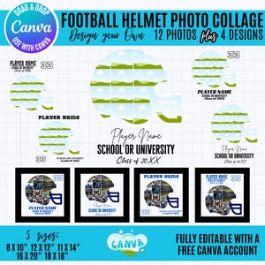 Canva Football Helmet Photo Collage, Football Template, Football Collage Canva Frame Template, Editable Football frame, Football player gift